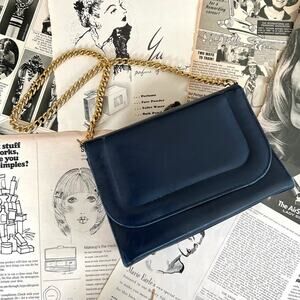 Vintage 60s Navy Blue Chain Strap Evening Bag Mid Century